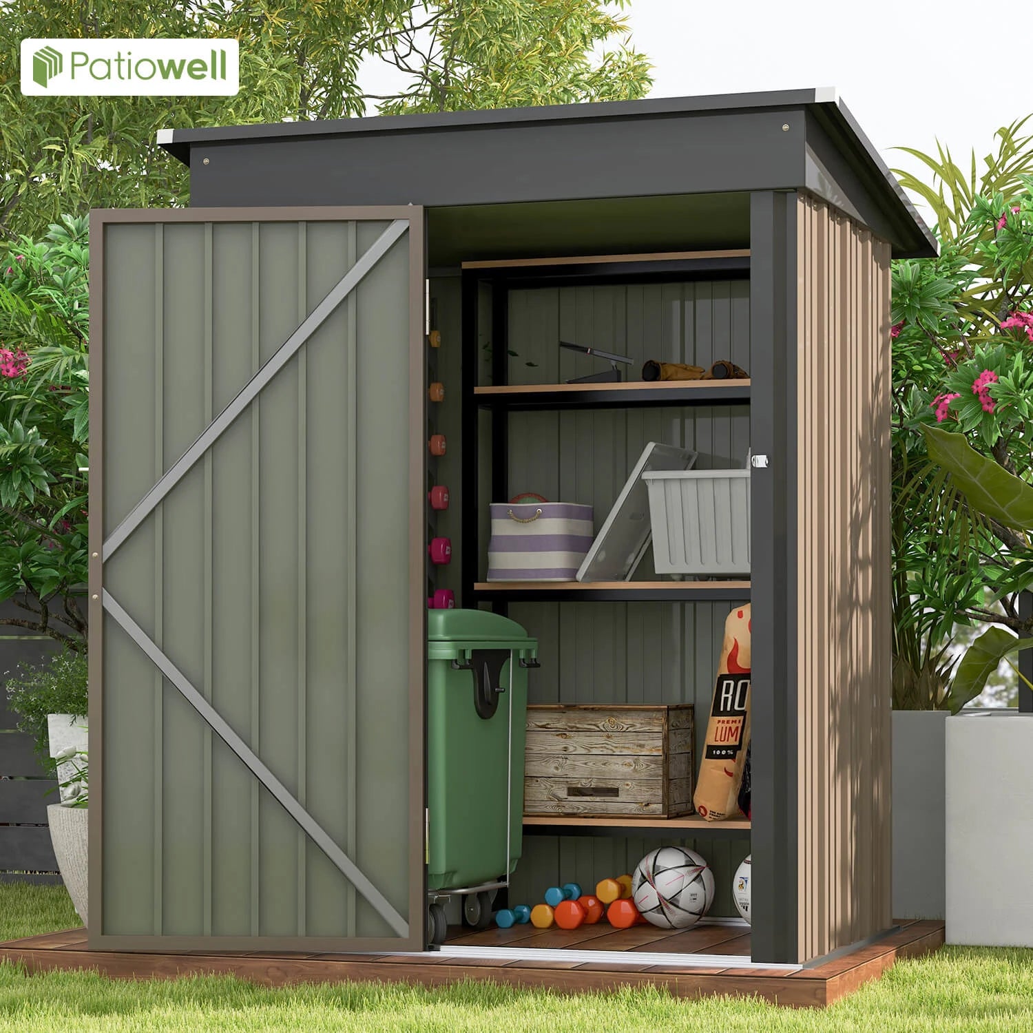 5x3 FT Outdoor Storage Shed, Sloping Roof and Lockable Door