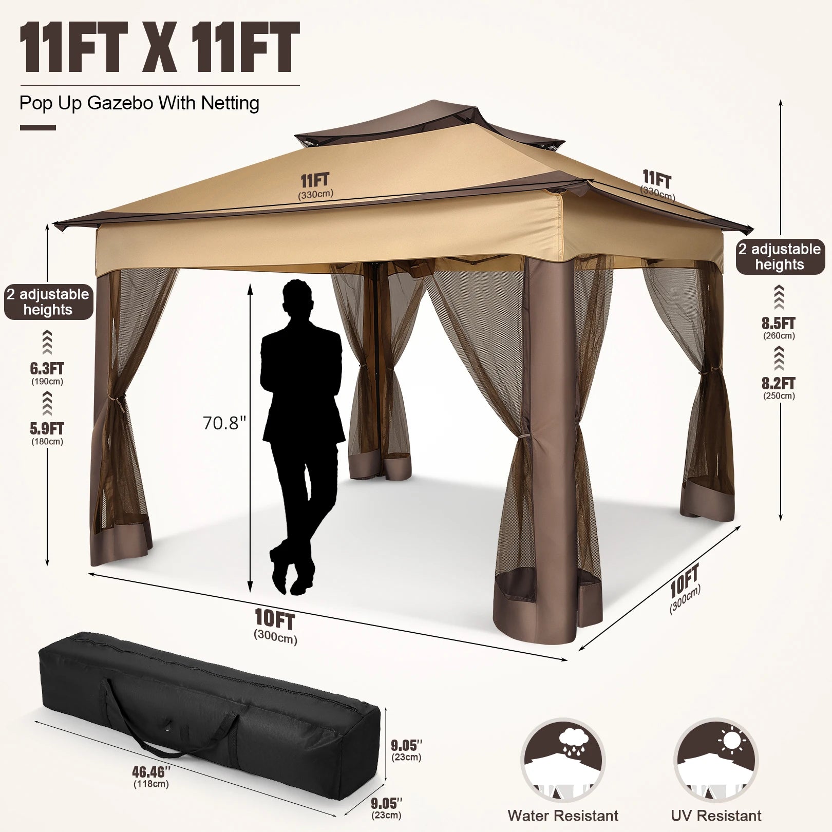 11x11ft Gazebo Outdoor Canopy With Carry Bag