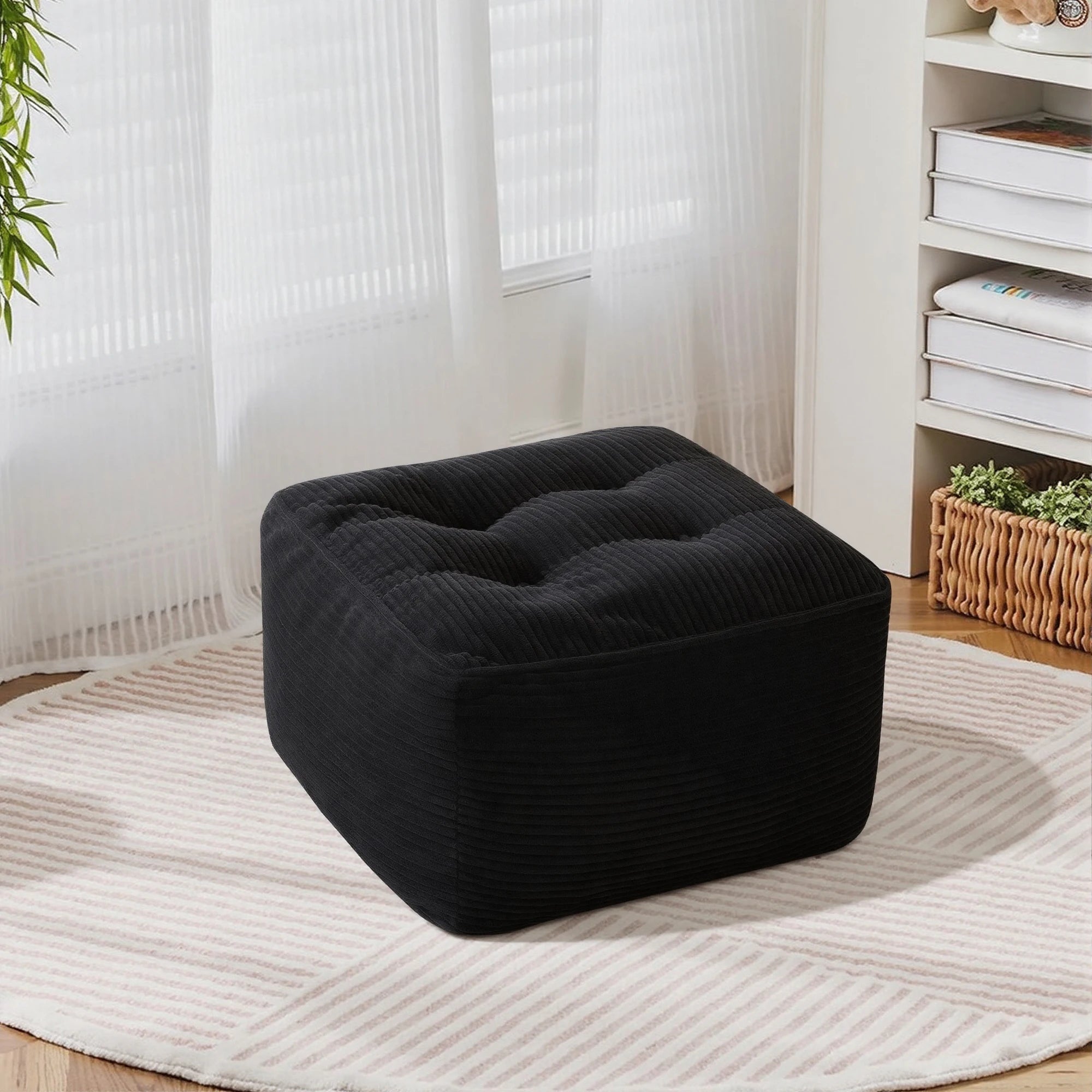 Black Corduroy Square Ottoman