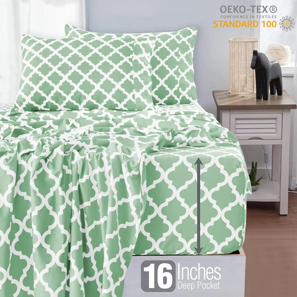 4Pc Quatrefoil Sheet Set – Soft Microfiber, Wrinkle-Free