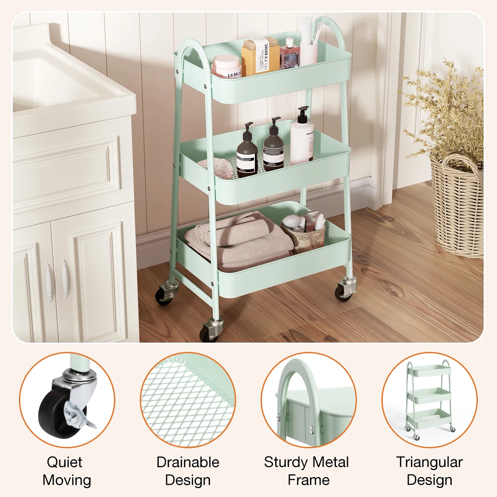 3 Tier Small Rolling Cart