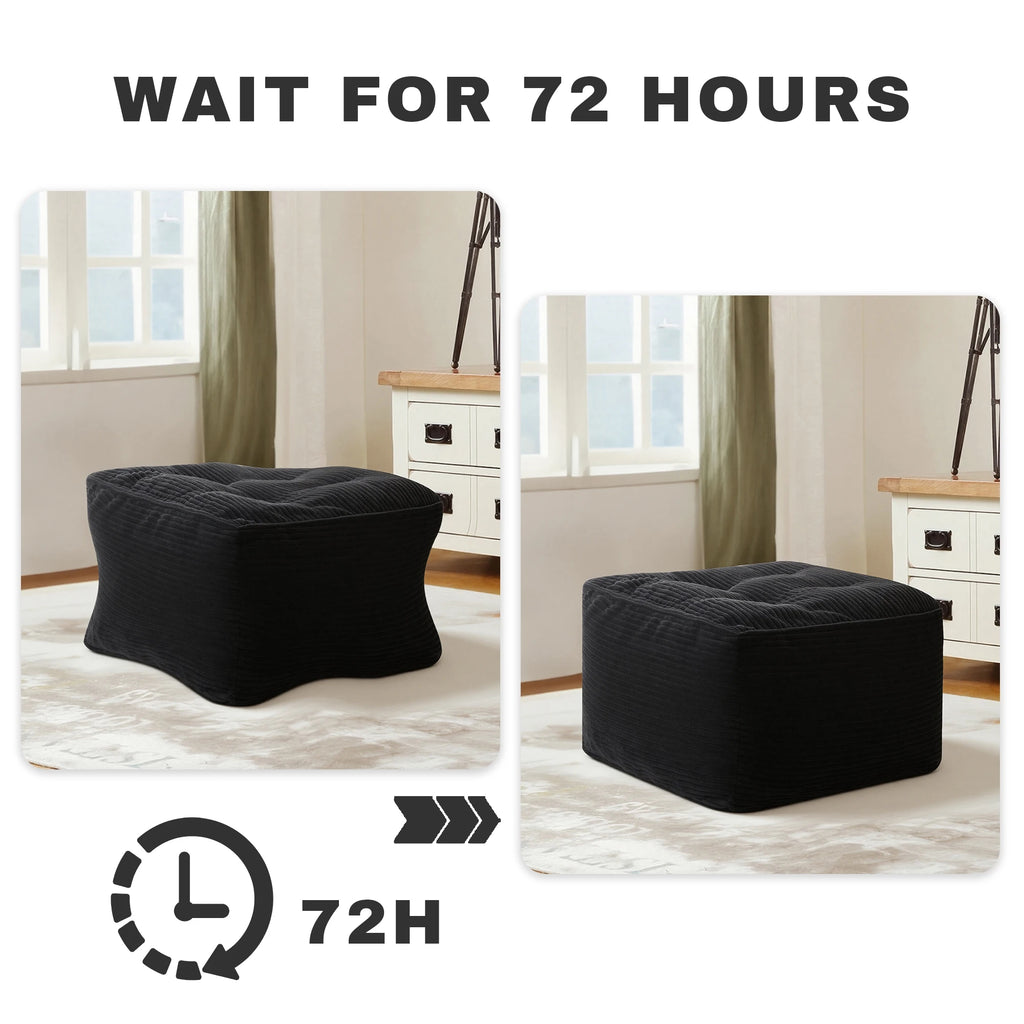 Black Corduroy Square Ottoman