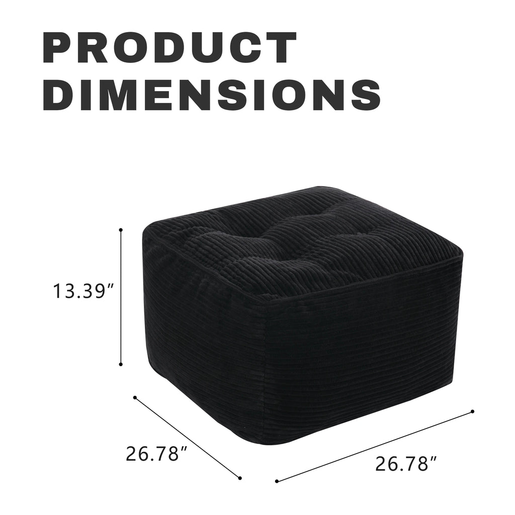 Black Corduroy Square Ottoman