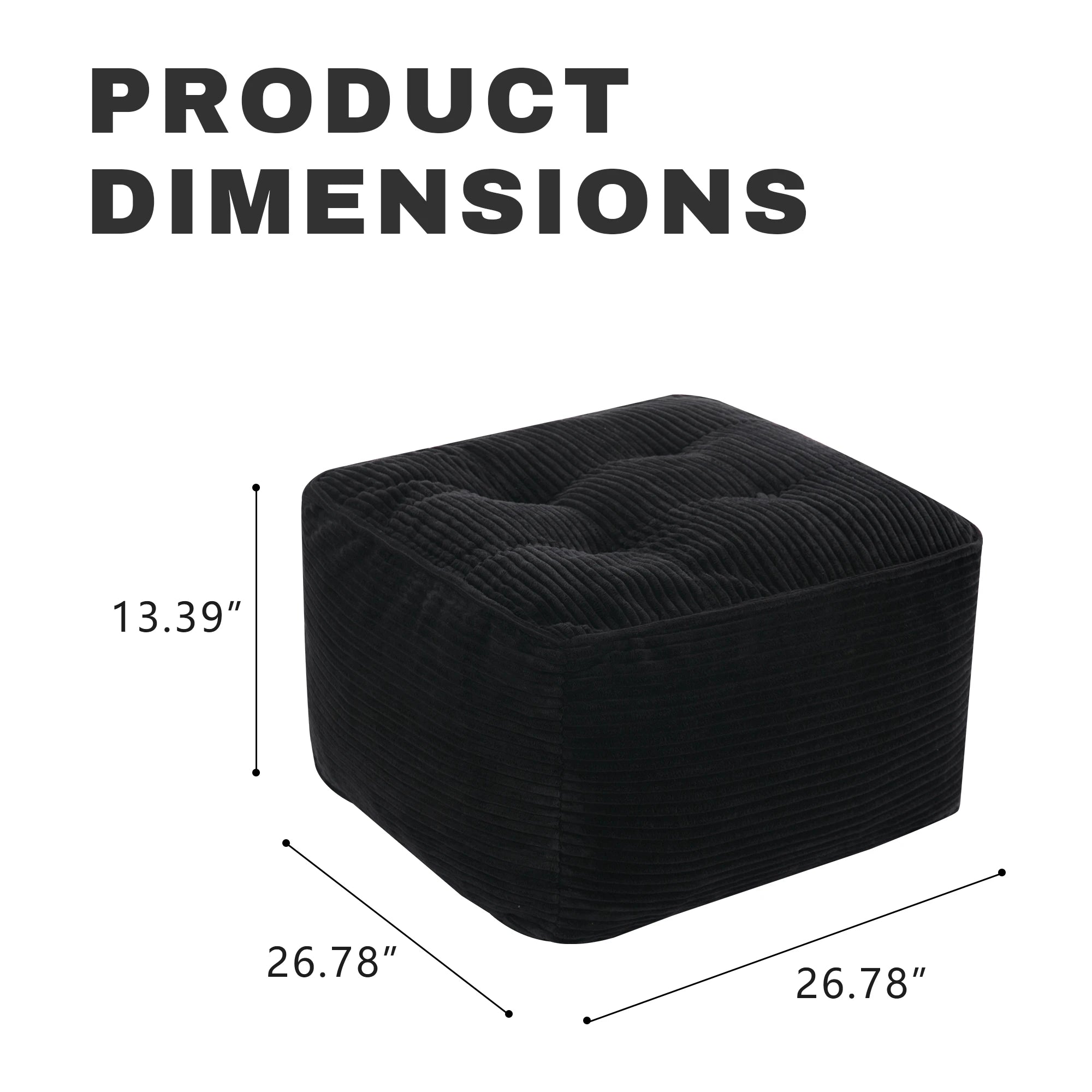 Black Corduroy Square Ottoman