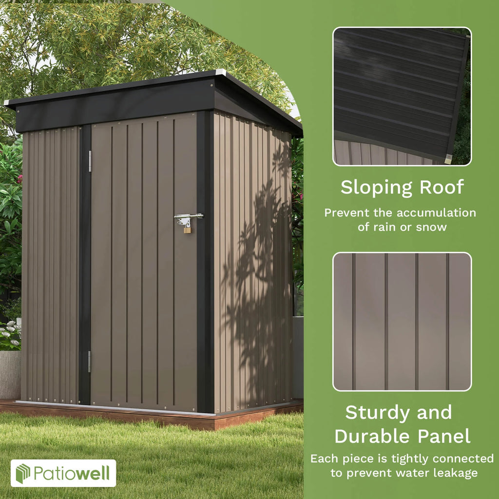 5x3 FT Outdoor Storage Shed, Sloping Roof and Lockable Door