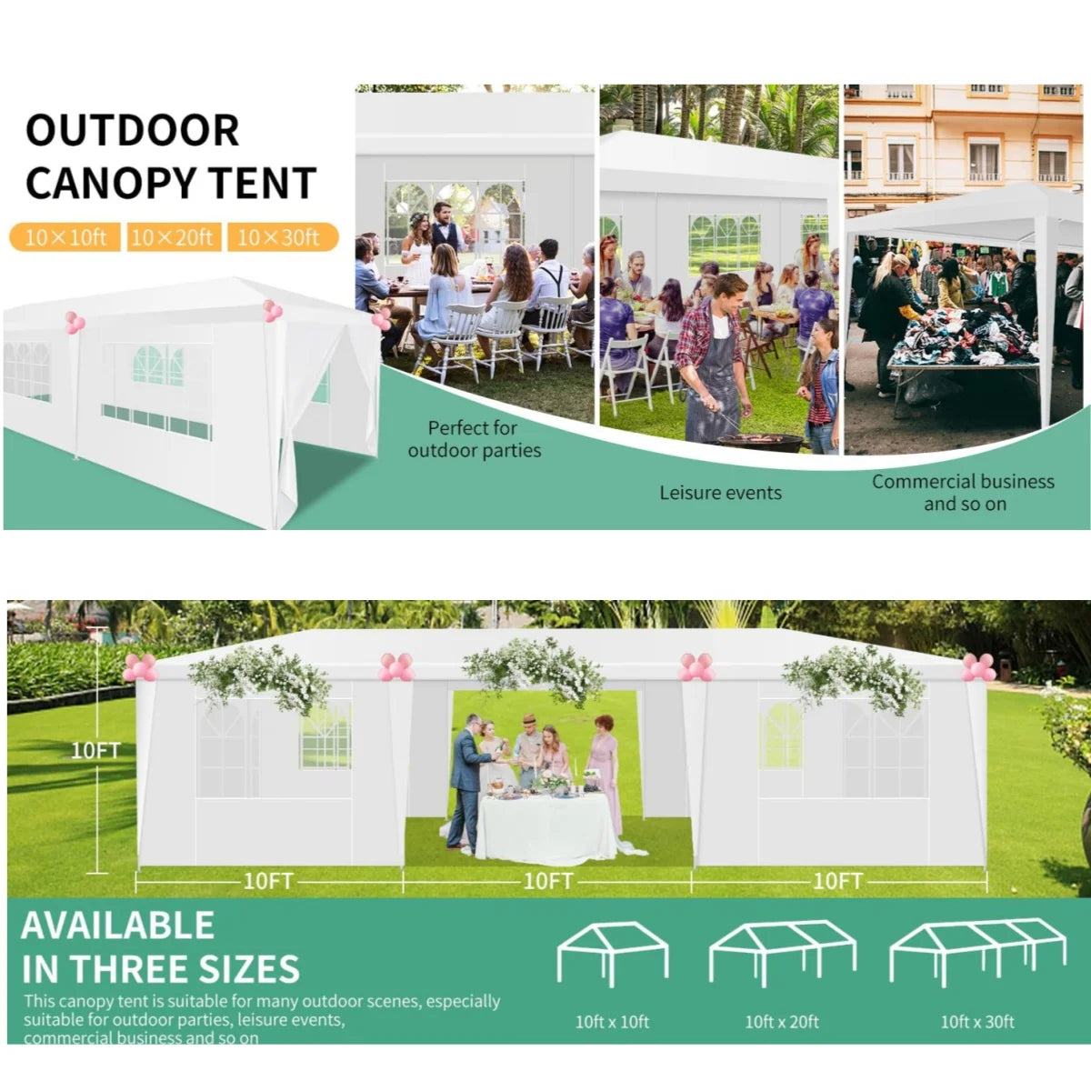 Party Tent with Sidewalls 10x10/10X20/10x30FT