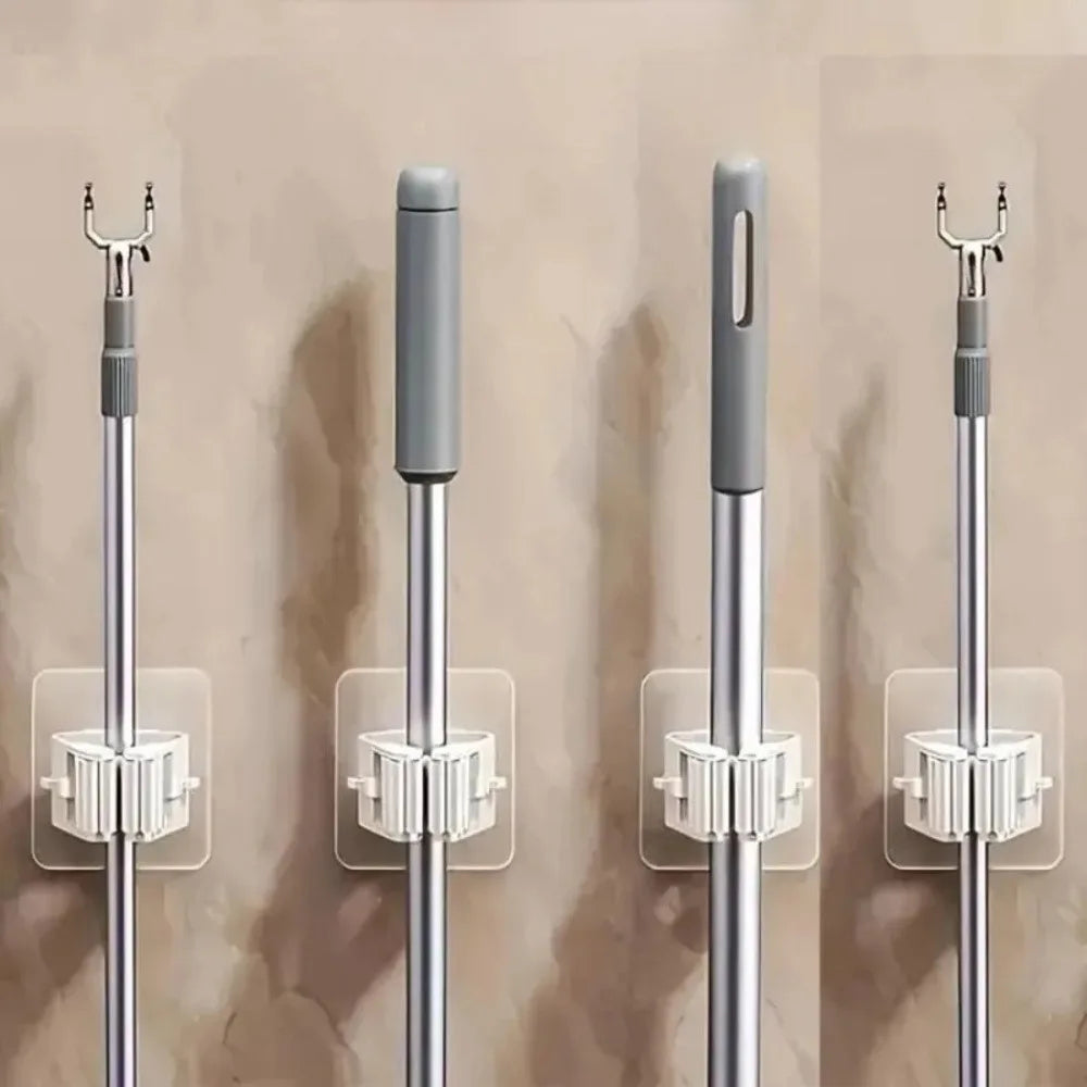 4 Piece Mop Holder, Self-adhesive Installation
