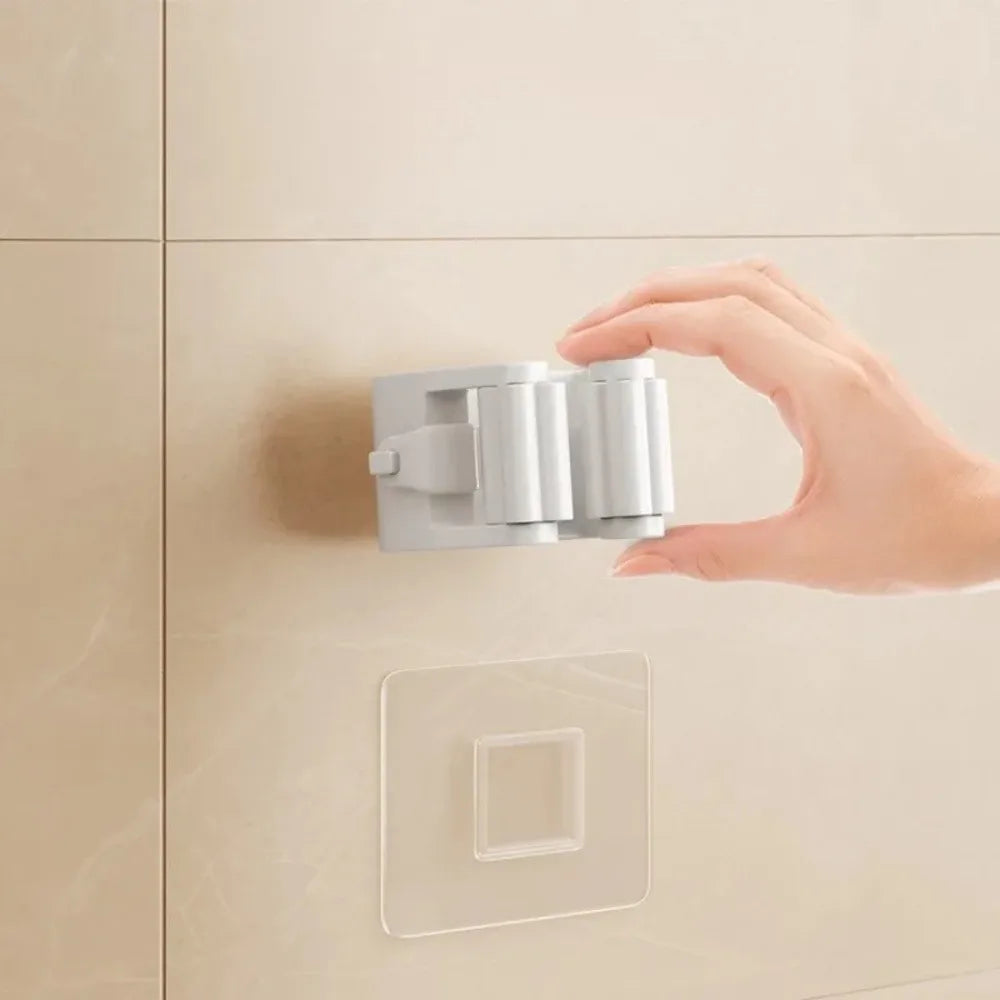 4 Piece Mop Holder, Self-adhesive Installation