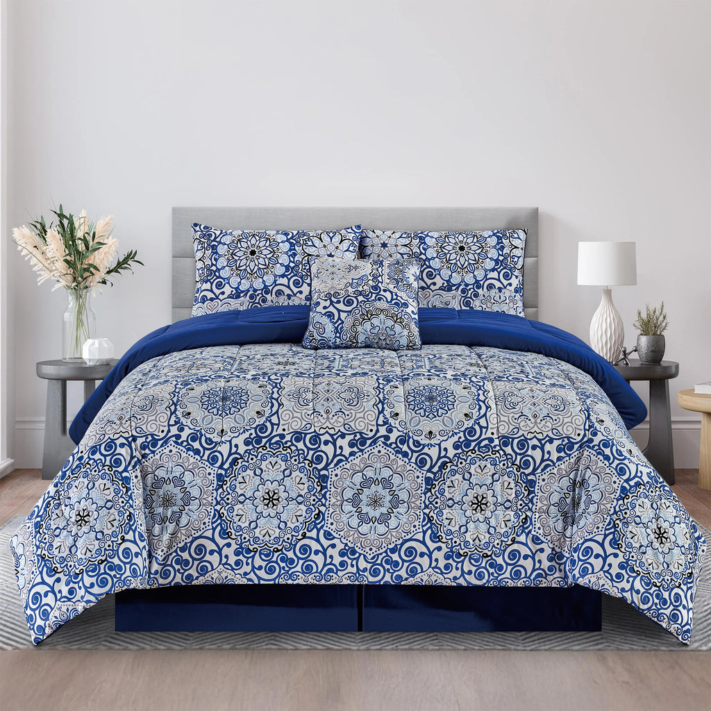 Reversible 5pc Comforter Set, Microfiber Bed in a Bag