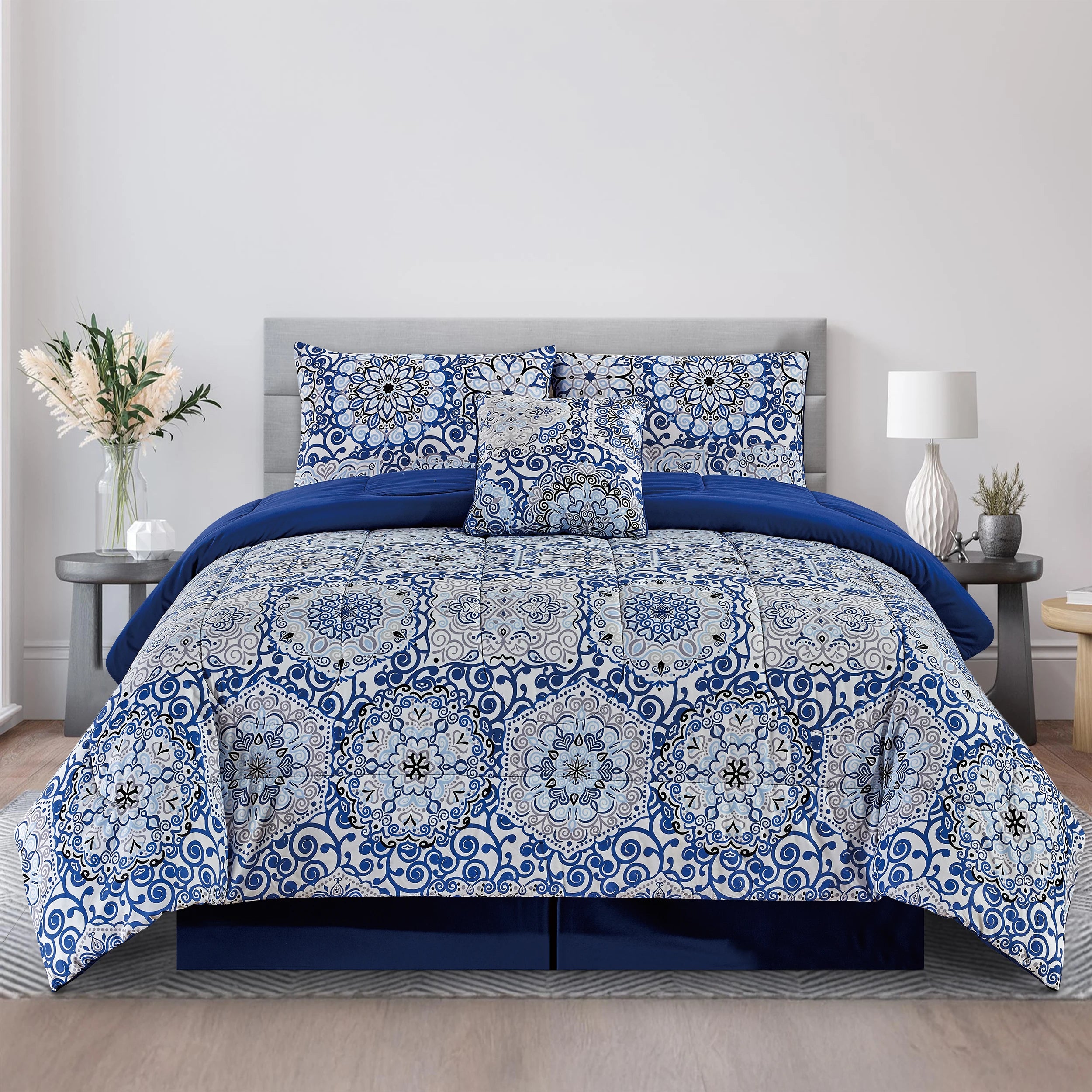 Reversible 5pc Comforter Set, Microfiber Bed in a Bag