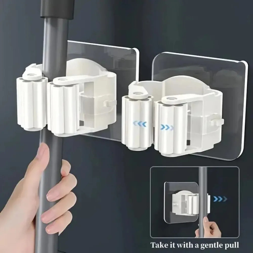4 Piece Mop Holder, Self-adhesive Installation