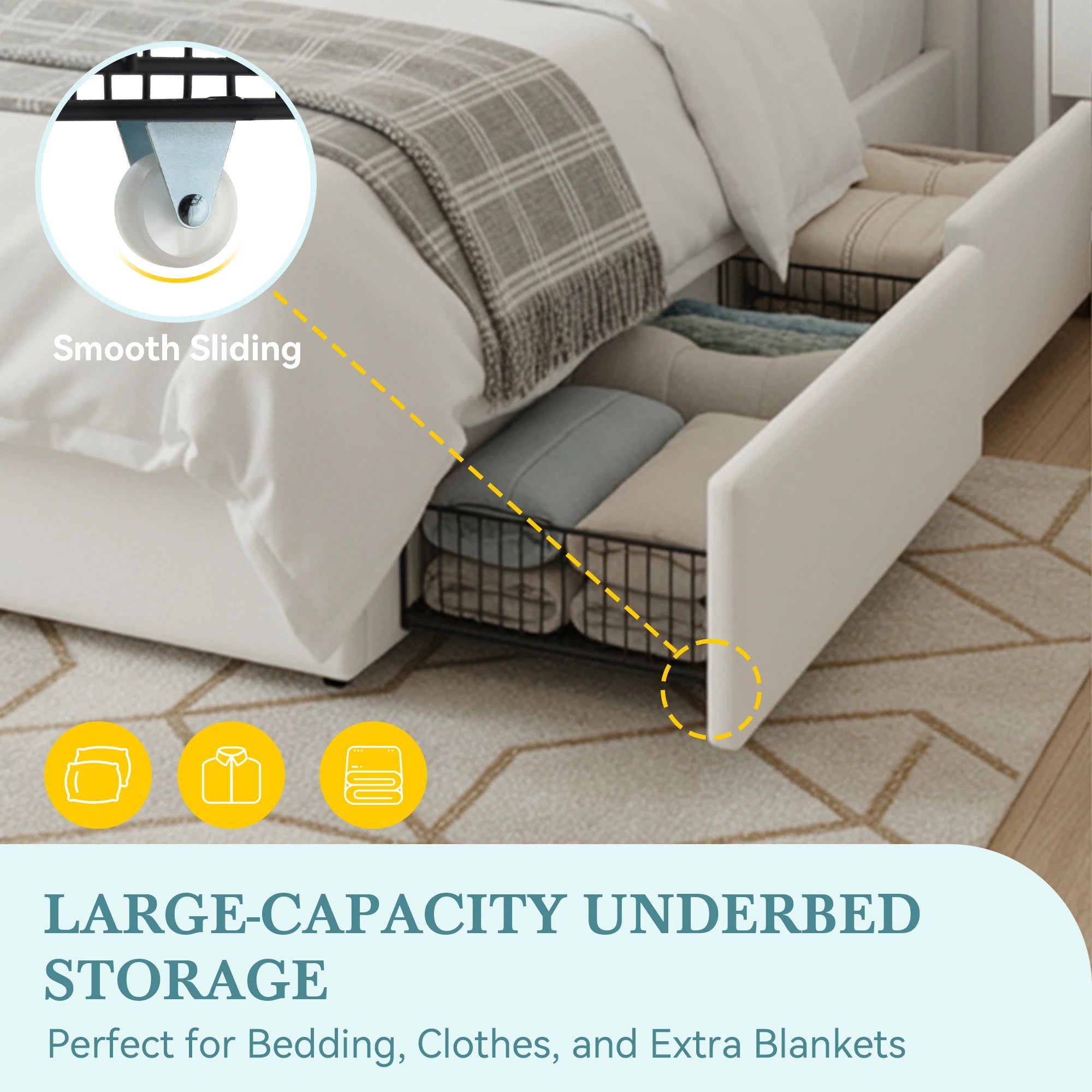 Storage Bed Frame with Adjustable Headboard, 4 Drawers, No Box Spring Needed