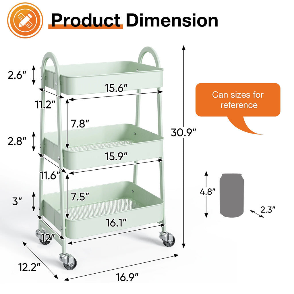 3 Tier Small Rolling Cart