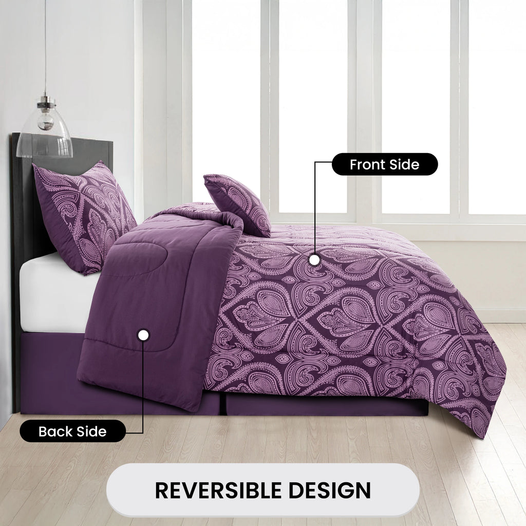 Reversible 5pc Comforter Set, Microfiber Bed in a Bag