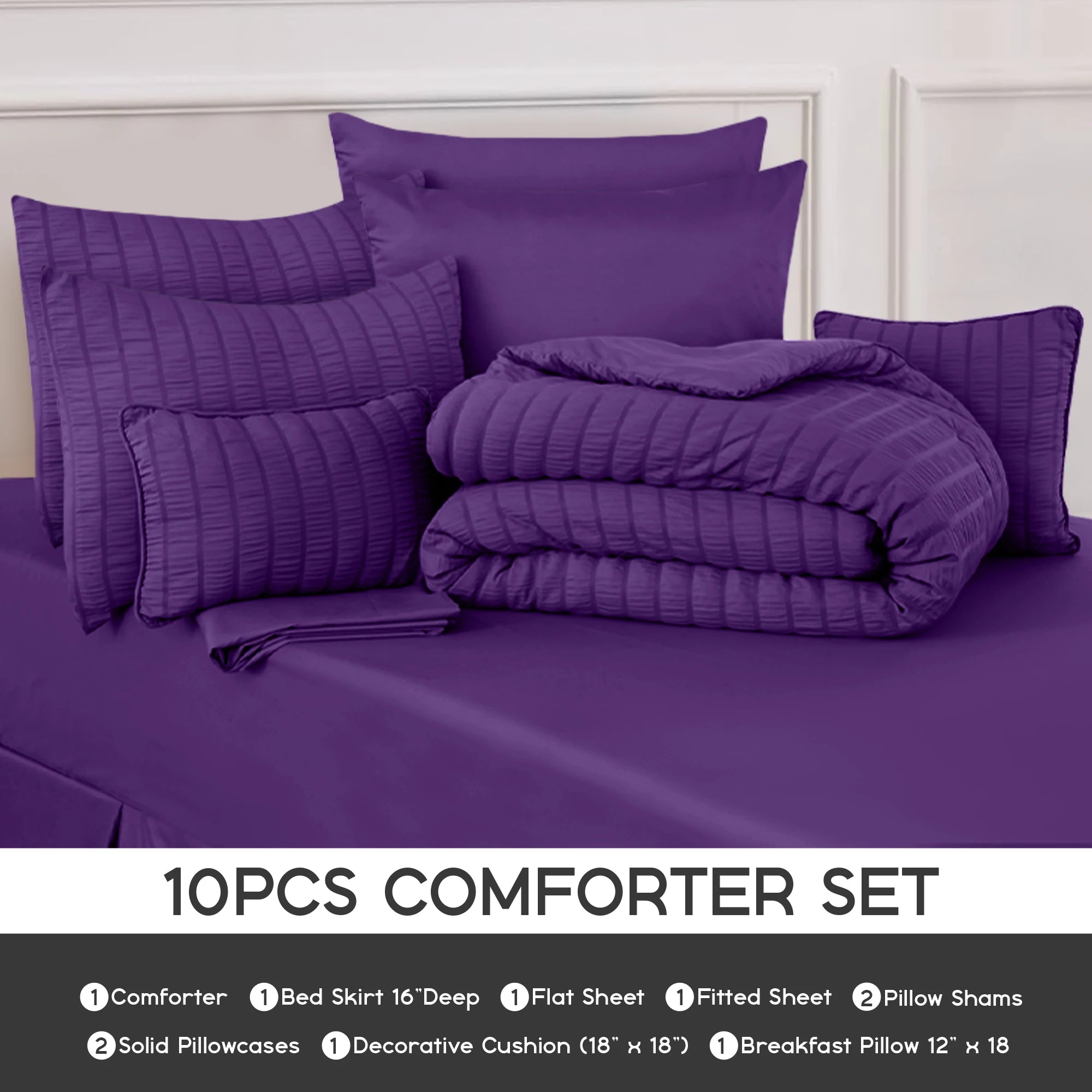10 Piece Comforter Set, Bed in a Bag, down alternative