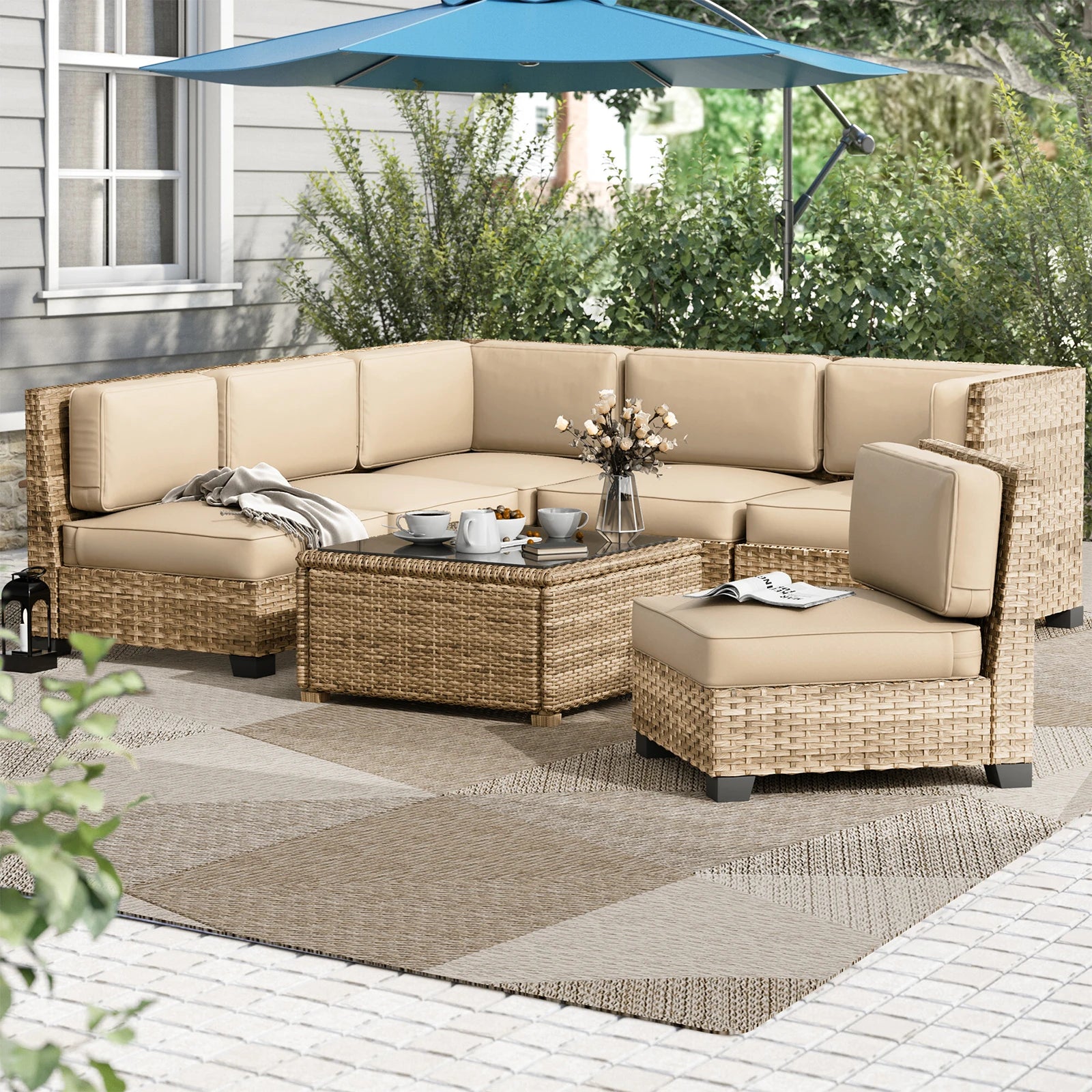 14 Piece Sofa Cushion Set Beige Gray Blue