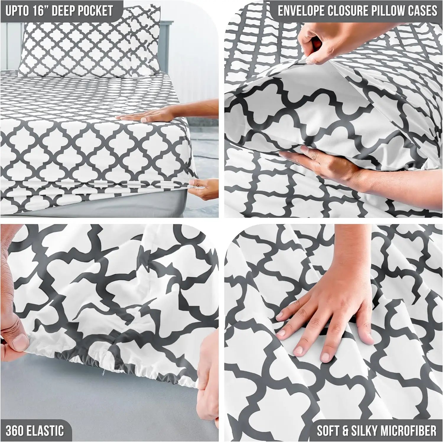 4Pc Quatrefoil Sheet Set – Soft Microfiber, Wrinkle-Free