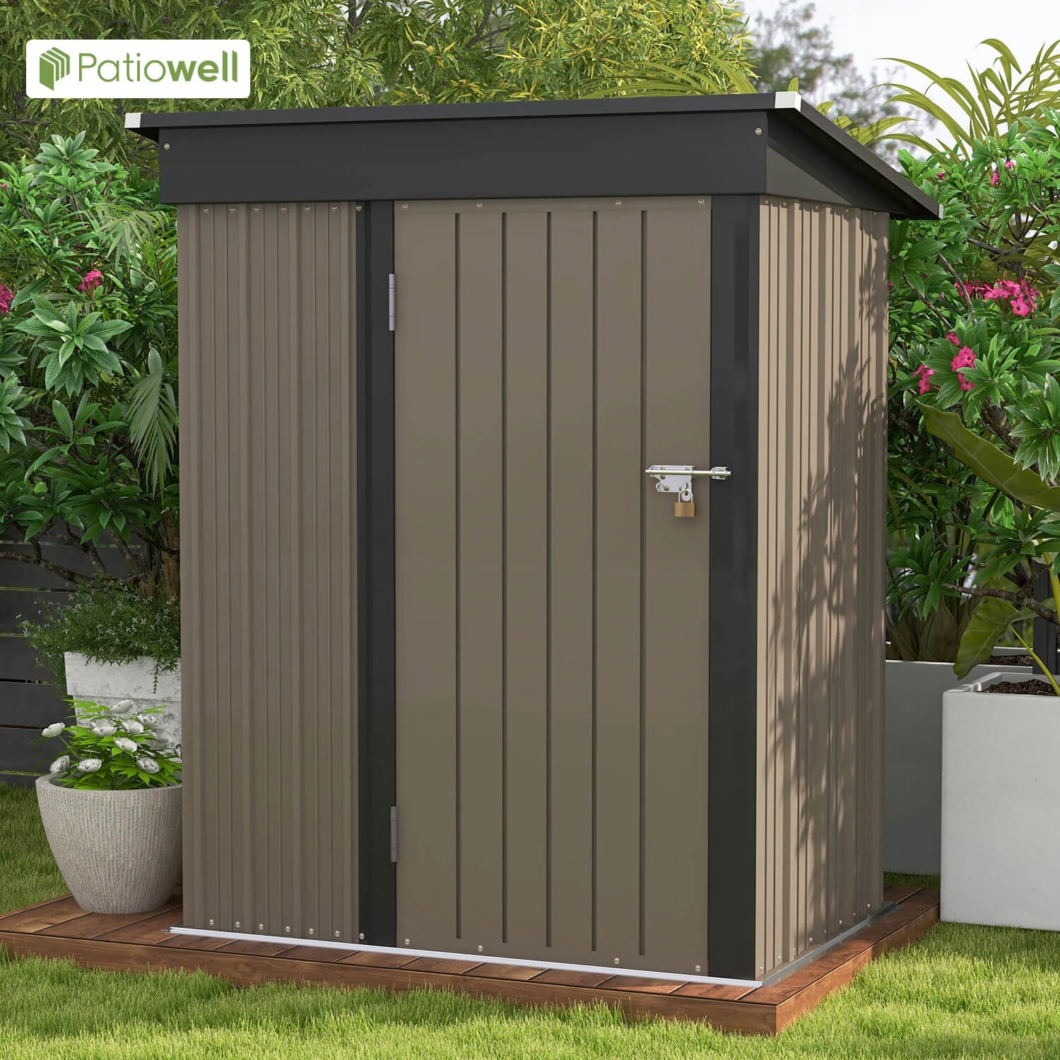 5x3 FT Outdoor Storage Shed, Sloping Roof and Lockable Door