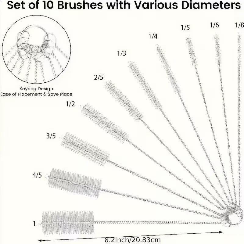 10pc. multiple diameter Reusable Straw Cleaning Brush