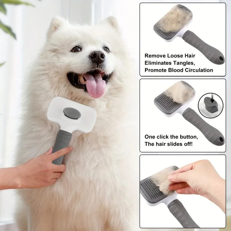 One-Button Pet De-shedding Brush