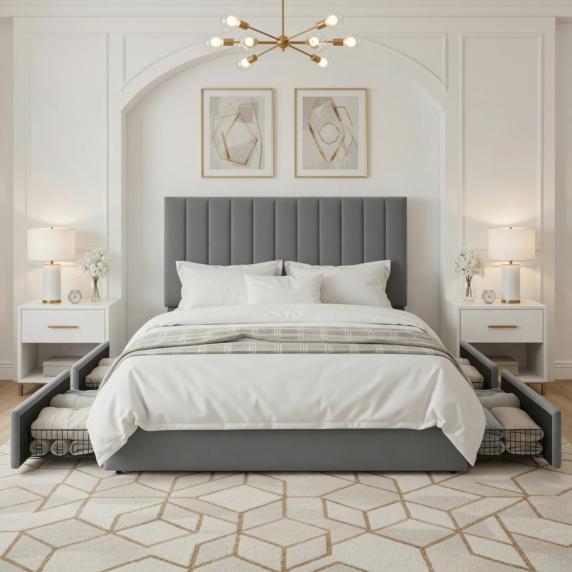 Storage Bed Frame with Adjustable Headboard, 4 Drawers, No Box Spring Needed