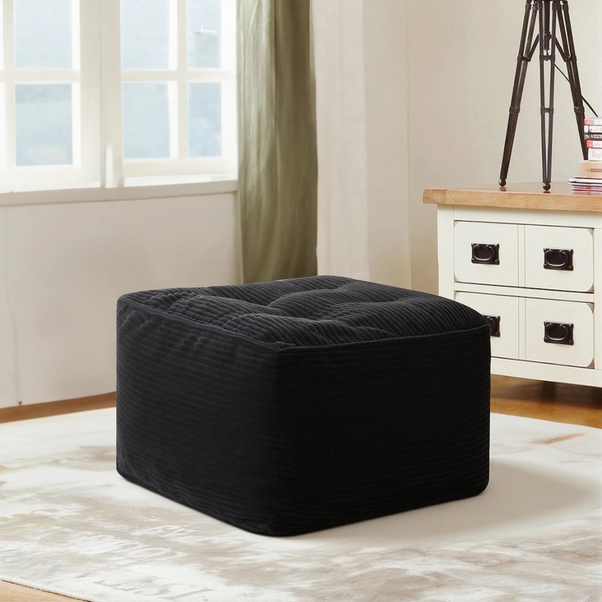 Black Corduroy Square Ottoman