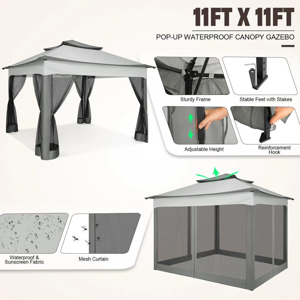 11x11ft Gazebo Outdoor Canopy With Carry Bag