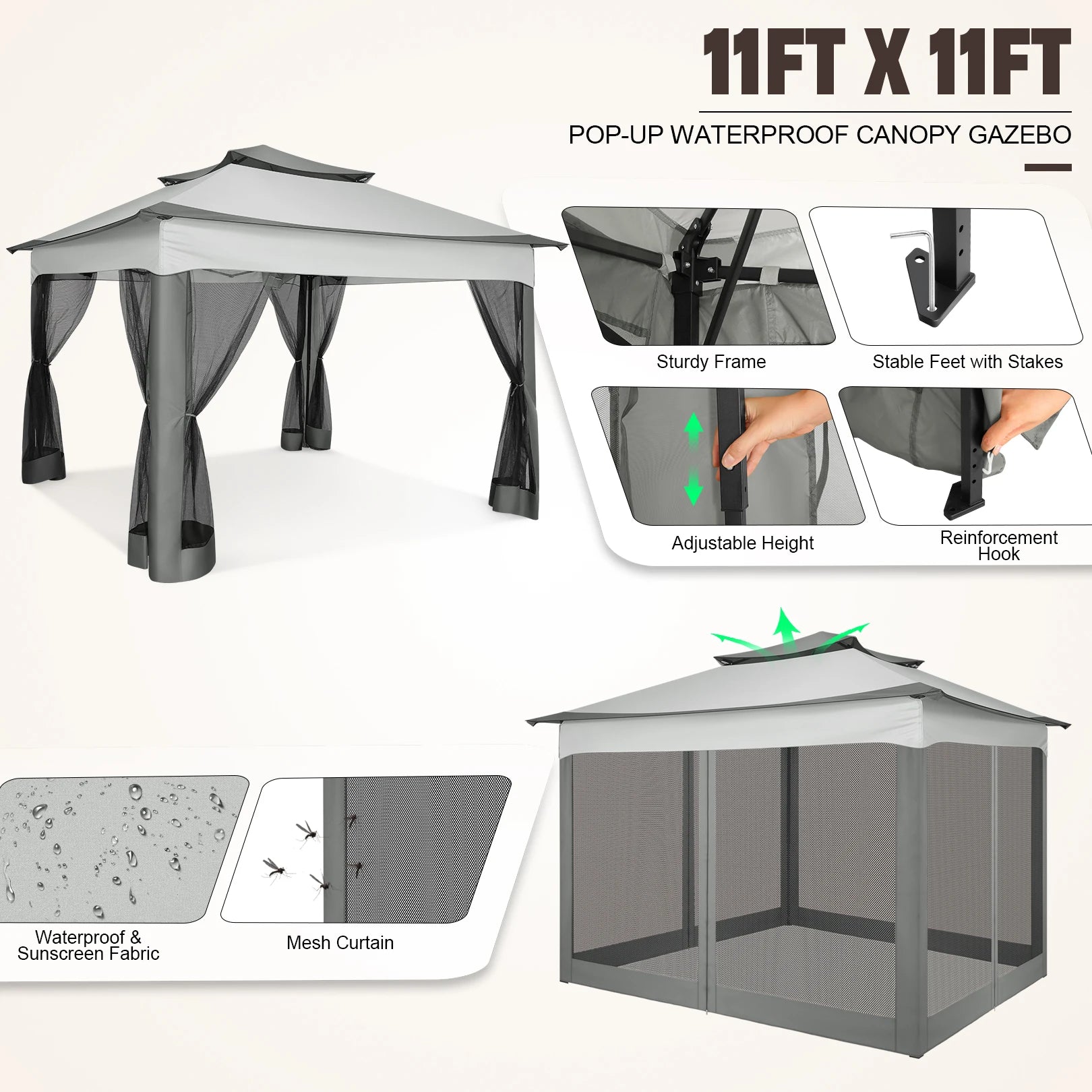 11x11ft Gazebo Outdoor Canopy With Carry Bag