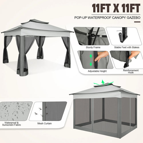 11x11ft Gazebo Outdoor Canopy With Carry Bag