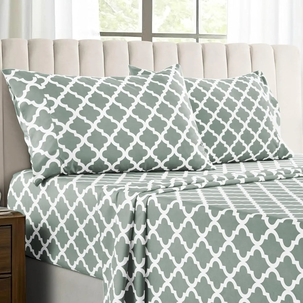 4Pc Quatrefoil Sheet Set – Soft Microfiber, Wrinkle-Free