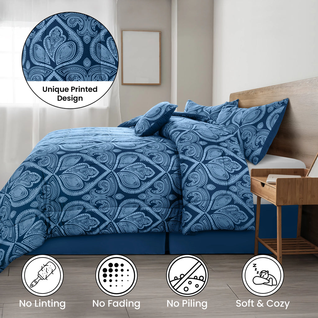 Reversible 5pc Comforter Set, Microfiber Bed in a Bag