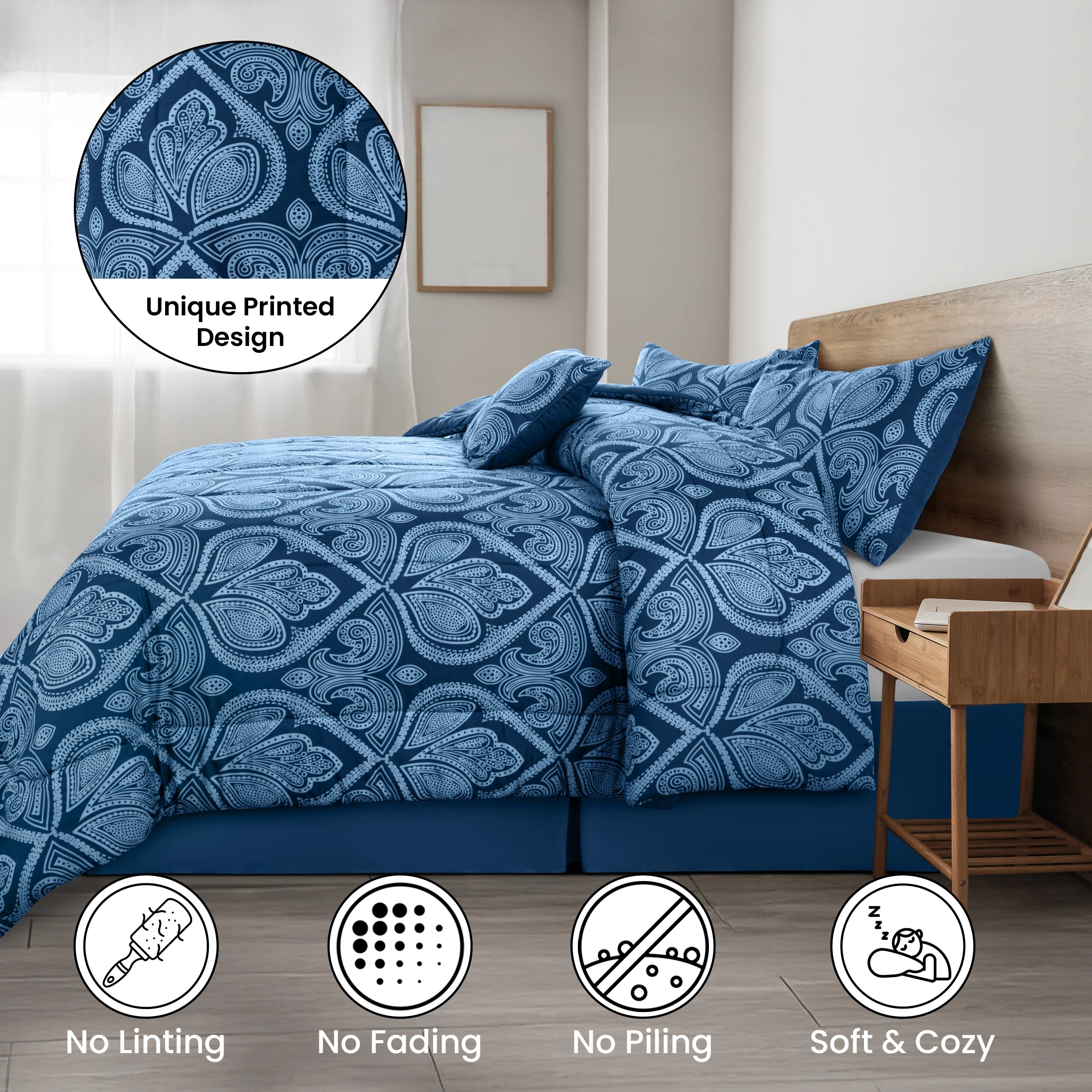 Reversible 5pc Comforter Set, Microfiber Bed in a Bag