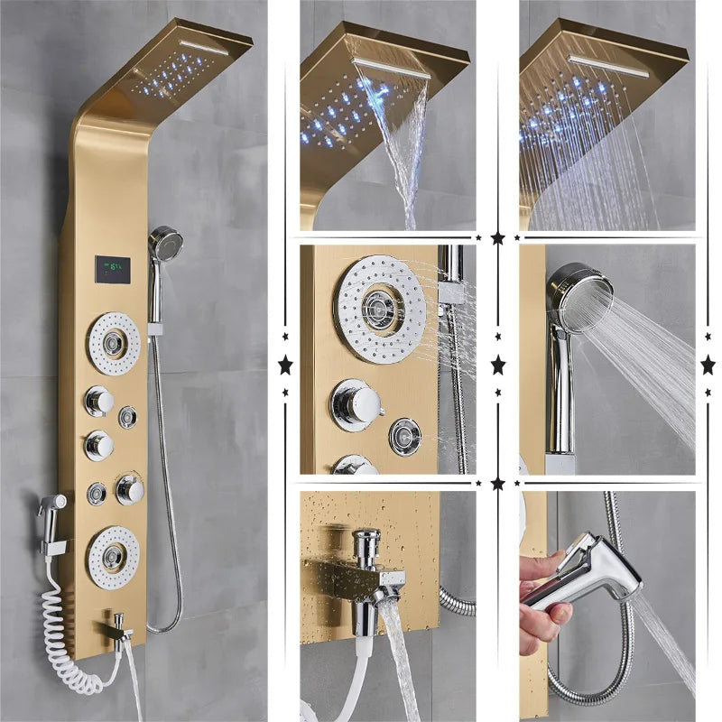 Black/Brushed Bathroom Shower Faucet LED