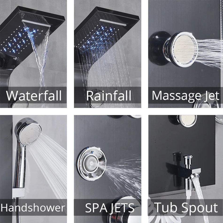 Black/Brushed Bathroom Shower Faucet LED