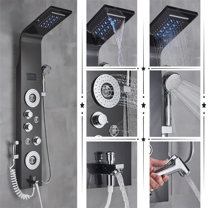 Black/Brushed Bathroom Shower Faucet LED