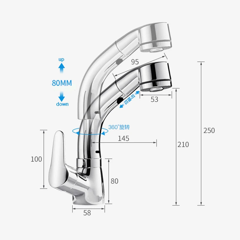 Pull Out Chrome Bathroom Sink Faucet