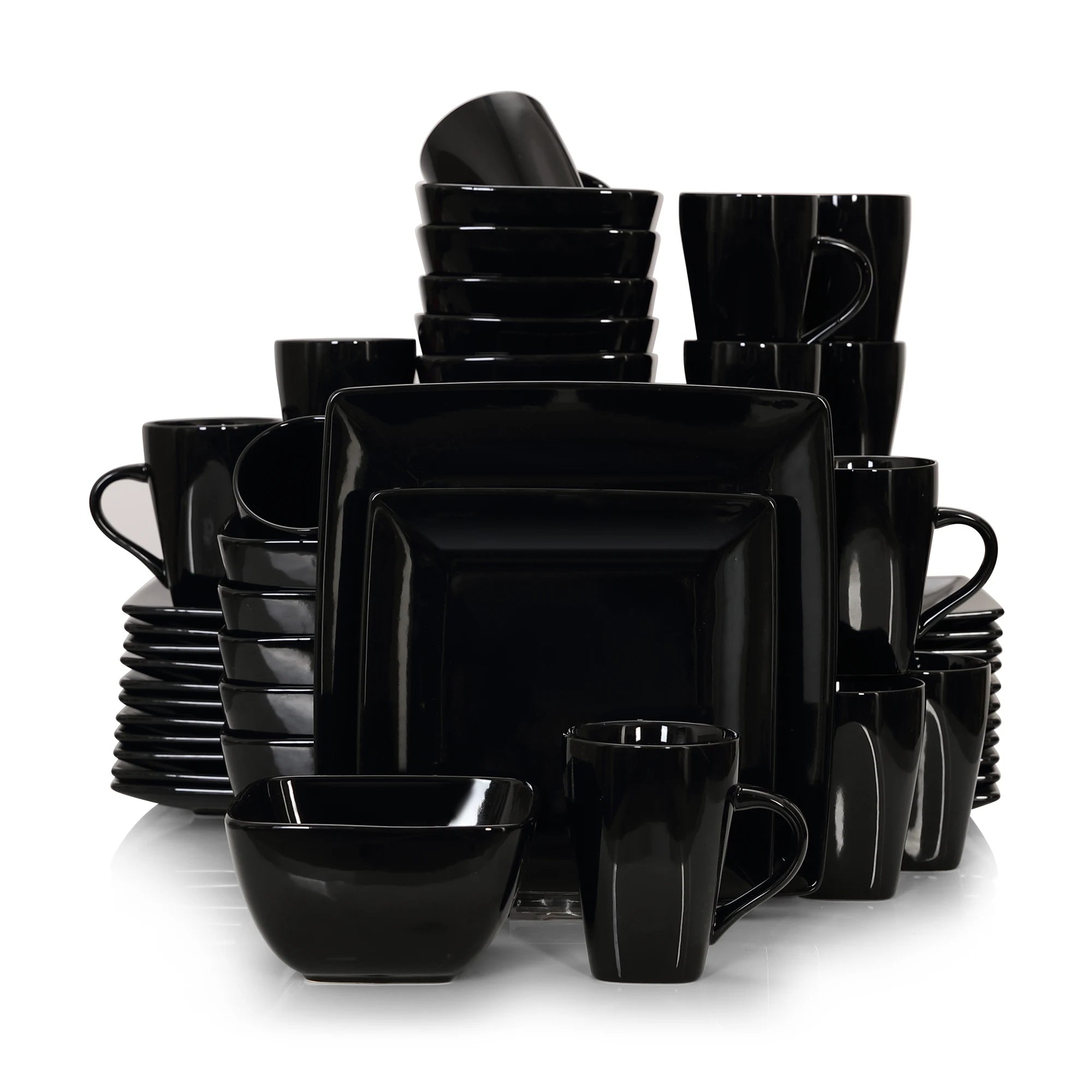 16/32/48-Pc. Black Porcelain Square Dinnerware Set