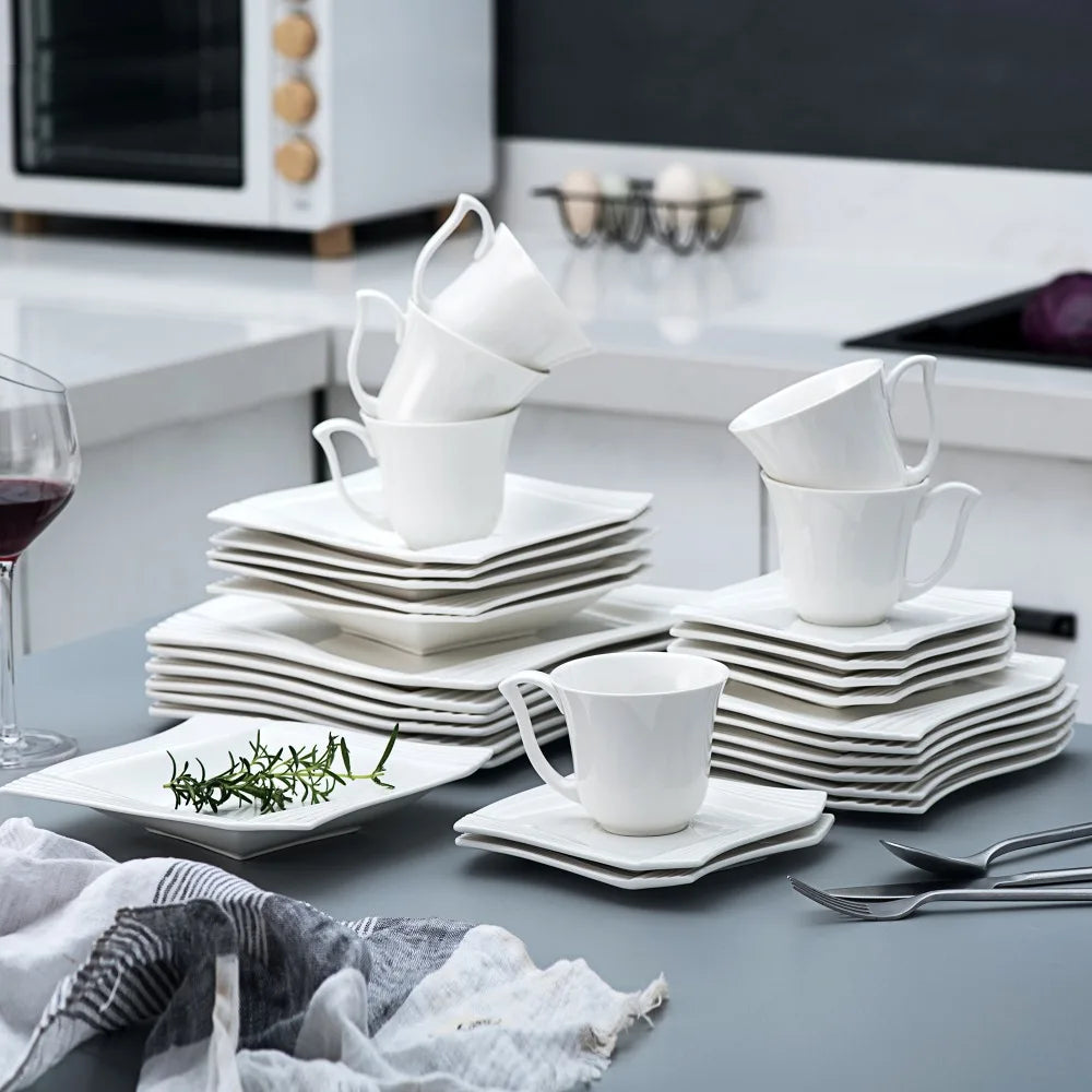 30/60 Piece White Porcelain Dinnerware