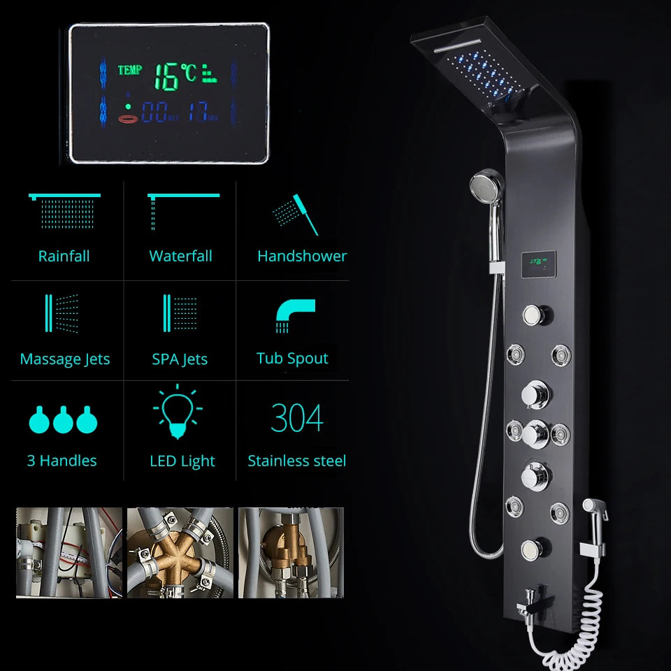 Black/Brushed Bathroom Shower Faucet LED