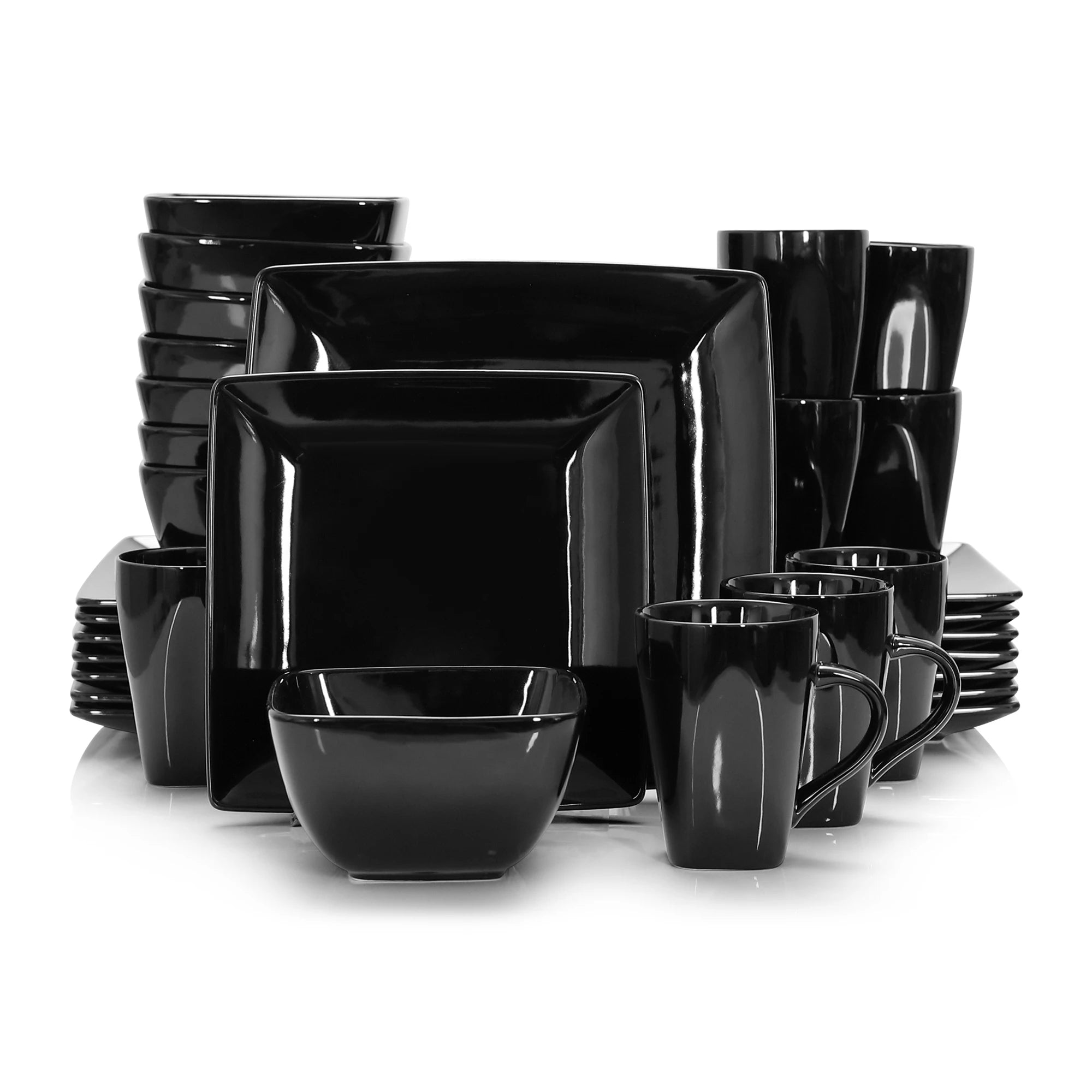 16/32/48-Pc. Black Porcelain Square Dinnerware Set