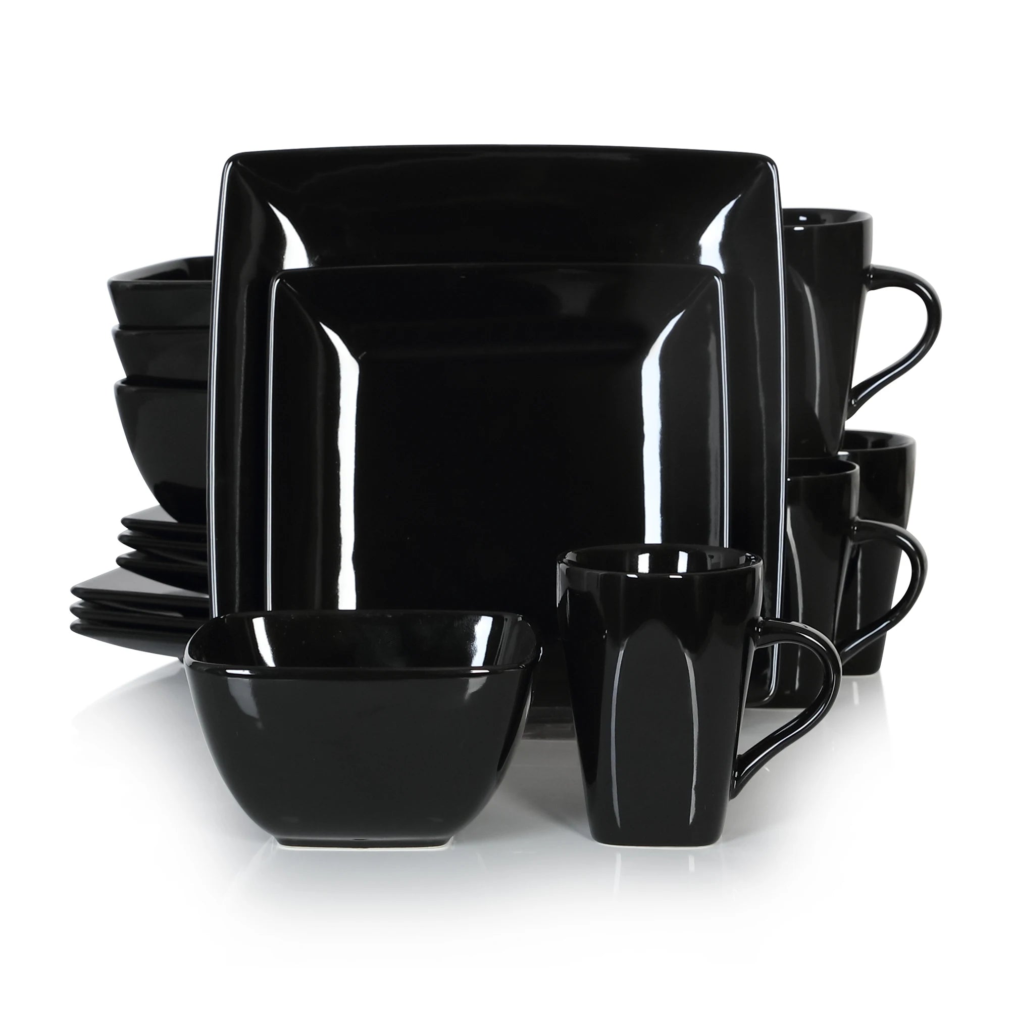 16/32/48-Pc. Black Porcelain Square Dinnerware Set