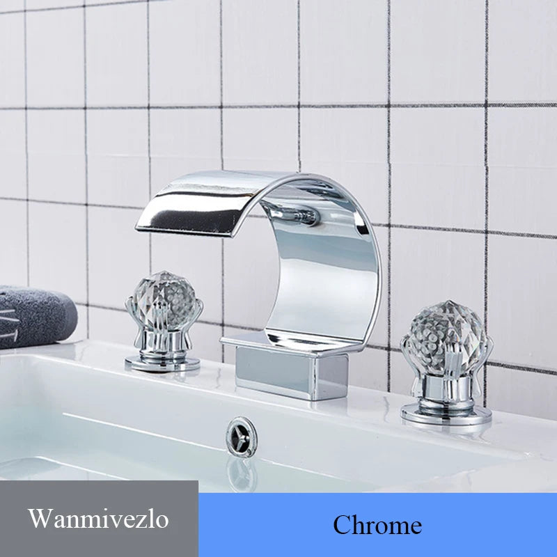 Golden Basin Faucet Deck Mount Widespread Brass Bathroom Basin Mixer Tap Dual Handle Cold and Hot Water Crane Vessel Sink Taps