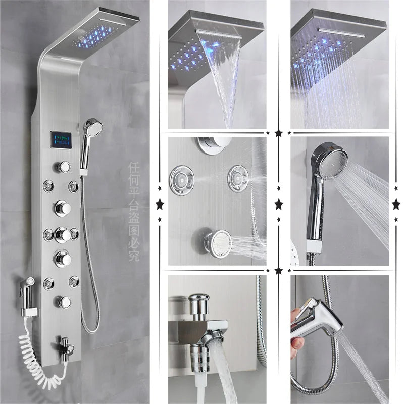 Black/Brushed Bathroom Shower Faucet LED