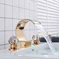 Golden Basin Faucet Deck Mount Widespread Brass Bathroom Basin Mixer Tap Dual Handle Cold and Hot Water Crane Vessel Sink Taps