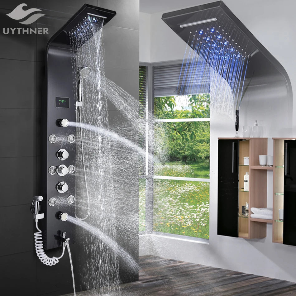 Black/Brushed Bathroom Shower Faucet LED