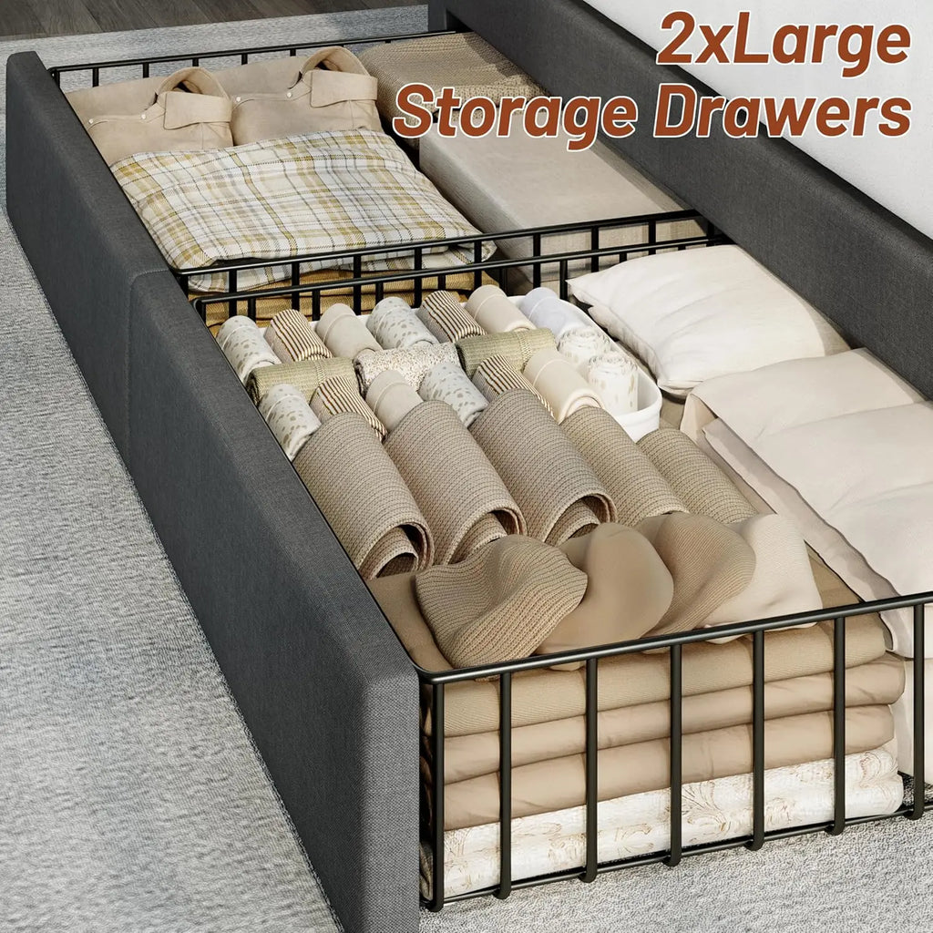 King Size Bed Frame with 4 Storage Drawers, USB Station