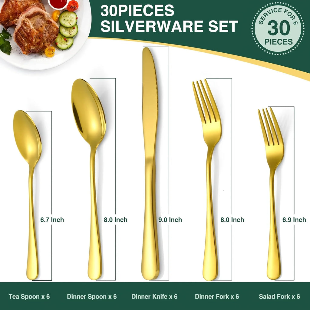 30pcs Gold Stainless Steel Silverware Set