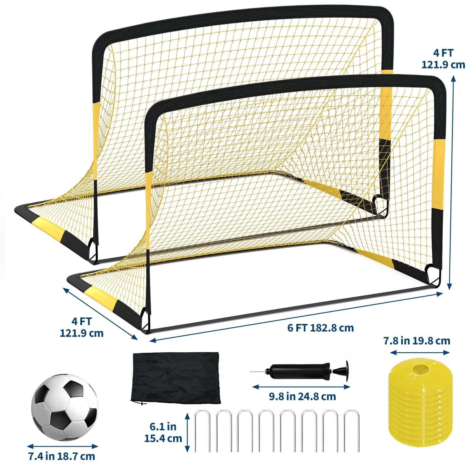 6x4ft Pop Up Soccer Goal Set Of 2