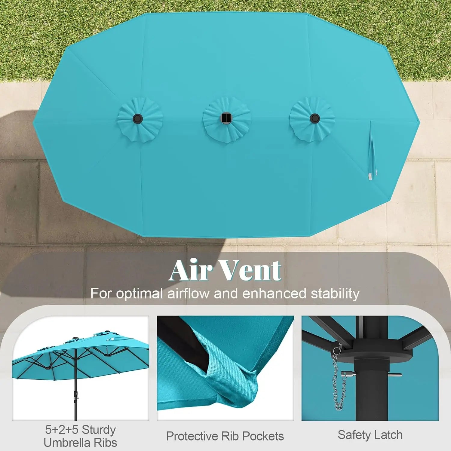 15FT Double-Sided Solar Patio Umbrella