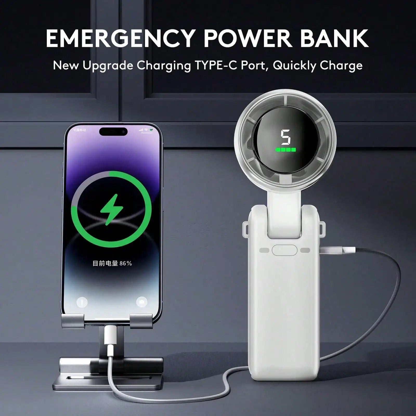 Portable Handheld Fan, 5 Gear Wind, USB